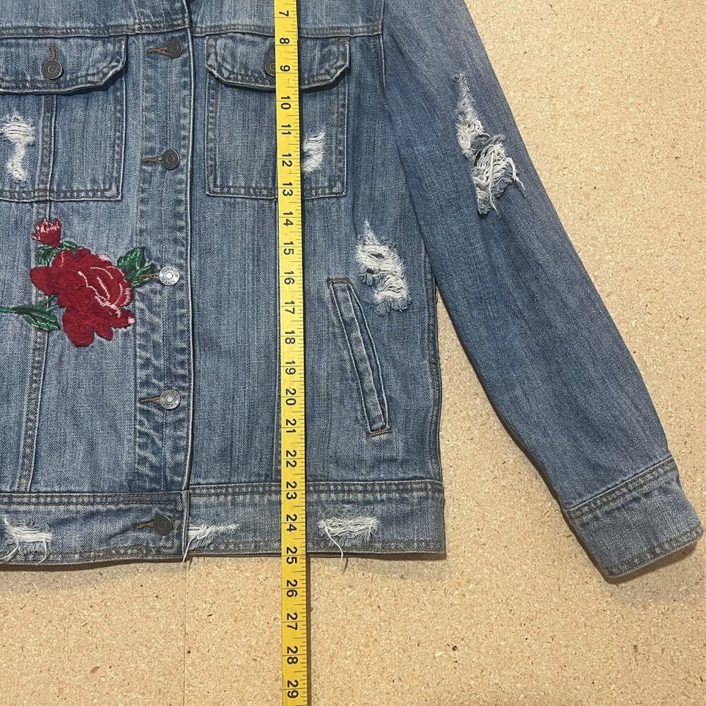 Hidden Embroidered Distressed Denim Jean Jacket Size Small Grunge Y2K Women's - Picture 5 of 12